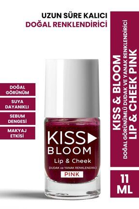 Kiss & Bloom Doğal Görünümlü Dudak ve Yanak Renklendirici Lip & Cheek Pink 11 ml