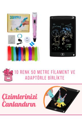 3d Kalem 3d Pen Üç Boyutlu Yazıcı Kalem Ve Grafik Yazı Tableti Pembe (50 METRE FİLAMENT VE ADAPTÖR)