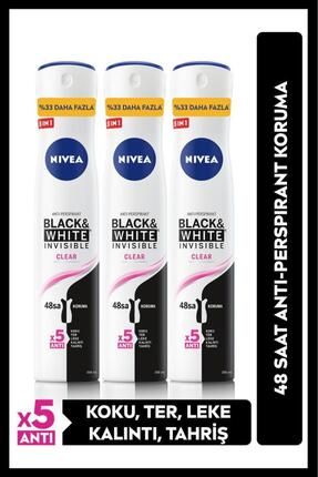 Kadın Sprey Deodorant Black&white Invisible Clear 48 Saat Anti-perspirant Koruma 200mlx3adet