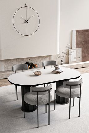 Rommy Ptt Silindir Ayak 80x160 Oval Yemek Masası Mutfak Masası Masa Sandalye Takımı(BUKLE KUMAŞ)