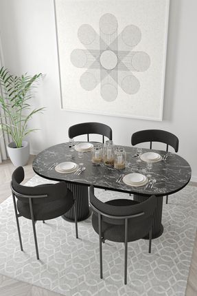 Miranda Ptt Silindir Ayak 80x140 Oval Yemek Masası Mutfak Masası Masa Sandalye Takımı(BUKLE KUMAŞ)