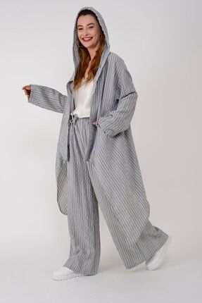 Hazinedan Kad n Keten Nak Detay Pantolon Kaftan kili Kapu onlu K rm z Tak m