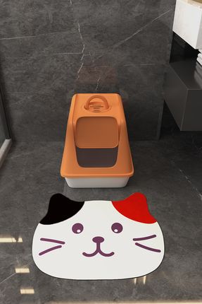 Kedi Tuvalet Önü Paspası, Kedi Mama Önü Paspası, Kedi Desenli Paspas, 50x60 Cat01ps