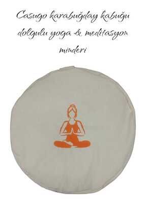 Yoga Minderi Meditasyon Minderi - Karabuğday Kabuğu Dolgulu Turuncu Yogi Baskılı