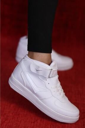 Unisex Beyaz Boğazlı Cırtlı Spor Ayakkabı