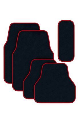 Halı Oto Paspas Seti Siyah Kırmızı Kenar 5 Parça Set
