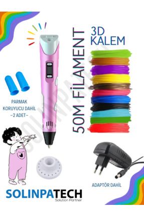 Pembe 3d Pen Üç Boyutlu Yazıcı Kalem 5 Metre 10 Adet Filement Ve Adaptor Ile Birlikte (50 METRE)