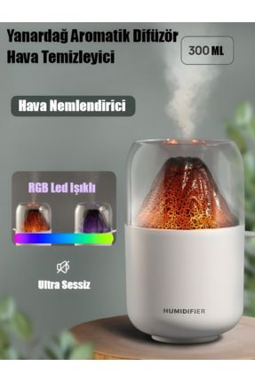 Aromatik Difüzör Hava Temizleyici Nemlendirici Rgb Işıklı Yanardağ Temalı Dekoratif Buhar Makinesi