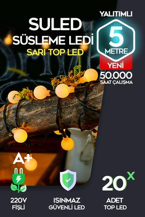 Top Led Sarı Dekor Led Yılbaşı Led Işıkları 5mt Işıkları Top Dize Işıklar Masa Dekorasyon Noel Işık