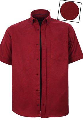 Erkek Koyu Kırmızı Pamuk Kısa Kollu Cepli Büyük Beden Klasik Kesim Gömlek