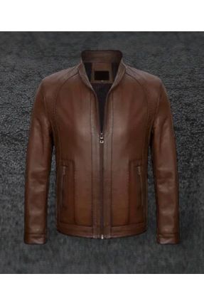 Erkek Hakiki Deri Spor Model Kahverengi Mont (Ceket) 2024 Fırat Pelle Collection