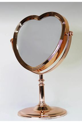 Makyaj Aynası Kalpli Çift Taraflı Masa Aynası Roze Gold Büyük Boy