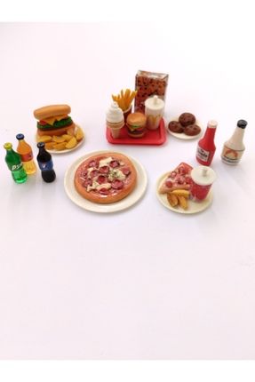 Minyatür pizza hamburger sandviç fastfood seti