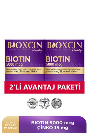 Biotin 5.000 Mcg 30 Tablet - Biotin + Çinko 15 Mg Saç Ve Tırnak Vitamini 2 li Avantaj Paket