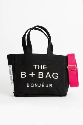 The B+ Bag Uzun Pembe Askılı Kanvas Kumaş Omuz Çantası Tote Bag Siyah Askılı The B Bag