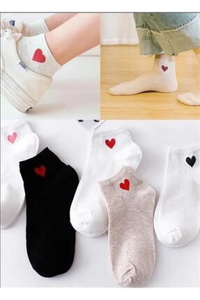 Yarım Konç Kalp Desenli Kadın Kolej Çorap 5 Çift