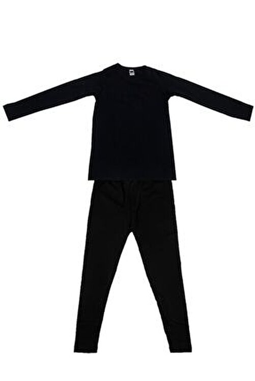 Çocuk Siyah Uzun Kol Viskon Şardonlu Takım Termal Giyim & Içlik