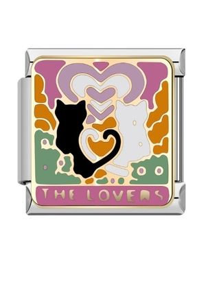 %100 Çelik - Siyah ve Beyaz Kedi Detaylı İtalyan Bileklik Charmı (Love Cat)