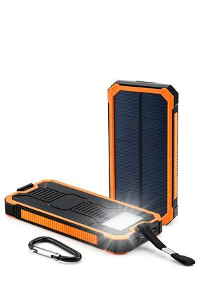 Güneş Enerjili Solar Powerbank 10000 mah Led Işıklı Taşınabilir Şarj Cihazı Turuncu