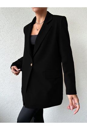 Astarlı Oversize Dokuma Siyah Kadın Ceket CKT0013