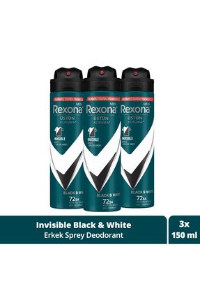 Men Erkek Sprey Deodorant Invisible Black & White 72 Saat Kesintisiz Üstün Koruma 150 Mlx3