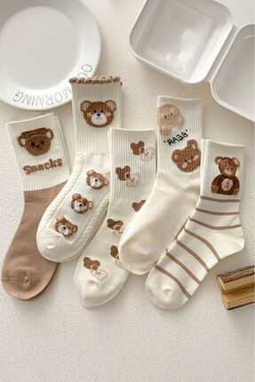 5 Çift Rahat Ayıcık Desenli Çorap