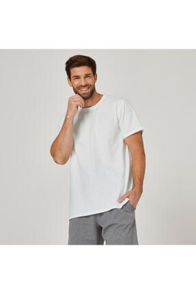 Domyos Erkek Beyaz Spor Tişörtü 100 - Regular - Fitness Hafif Antrenman