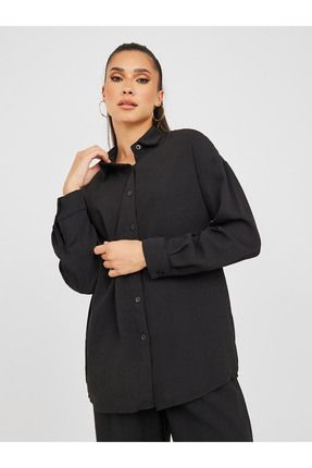 Snowform Kadın Oversize Basic Siyah Gömlek