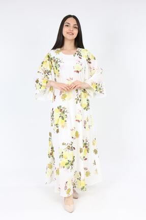 Kız Çocuk Uzun Astarlı Çiçek Desenli Tesettür Elbise