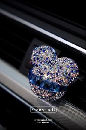 Diamond Kristal Ve Baget Taşlı Mickey Mouse Araba Oto Klima Petek Araç Kokusu (MAVİ) 1 Koku Tabletli