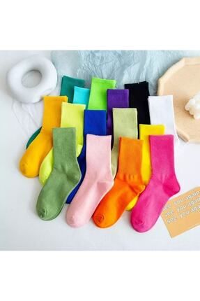 Unisex Çok Renkli Kolej Çorap Düz 8 Çift