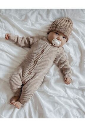 Kız Erkek Bebek Unisex Kışlık Organik 2 Parça Şapkalı Örme Triko Takımı Yenidoğan kıyafeti