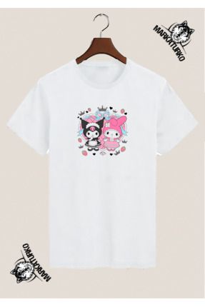 KUROMİ&MY MELODY özel tasarım pamuklu beyaz tshirt 5050-100B