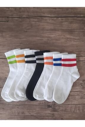 Unisex Beyaz Çizgili Pamuklu Yarım Konç Çorap 7'li Paket Rahat Ve Şık