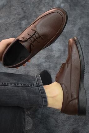 Erkek Kahve Bağcıklı Ayakkabı Suni Deri Baba Ayakkabısı Klasik Modern Tasarım
