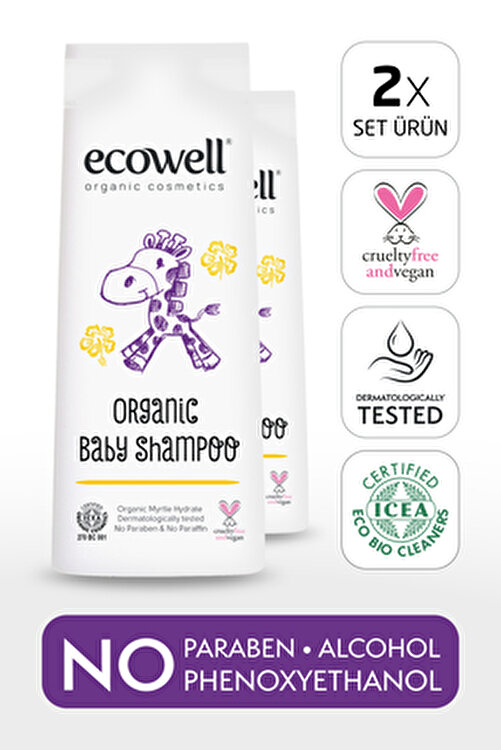 Bebek Saç & Vücut Şampuanı Set, Organik & Vegan Sertifikalı, Parabensiz Doğal Konak Önleyici 2x300ml