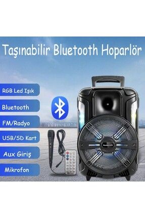 Ledli Bluetooth Parti Hoparlör Karaoke Mikrofonlu Uzaktan Kumandalı Ses Sistemi