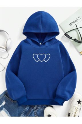 Minimal Kalp Baskılı Pamuklu Kapüşonlu Çocuk Sweatshirt