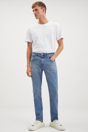 Davın Erkek Denim Kalın Dokulu Slim Fit Kalıplı Açık Mavi Jeans