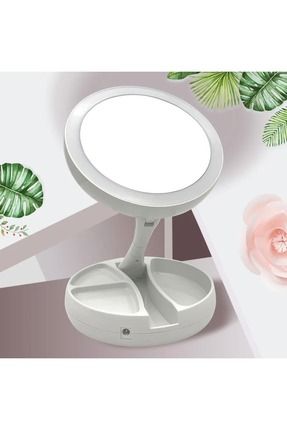 Katlanabilir Yuvarlak Mike Up Mirror LED Işıklı 10X Çift Taraflı USB + Pilli Makyaj Aynası
