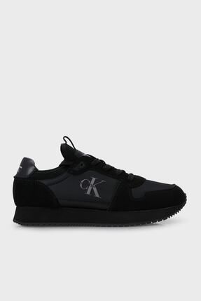 Siyah - Logolu Hakiki Deri Sneaker Ayakkabı Erkek Ayakkabı