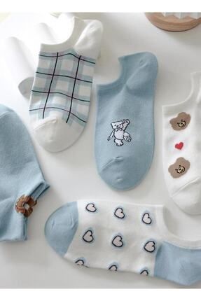 Sevimli Ayıcık Desenli Yazlık Bilekaltı Kadın Babet Çorap 5 Çift
