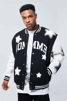 NEWLAKER Unisex Oversize Siyah Homme Bask Naki I lemeli Bomber Kolej Ceket