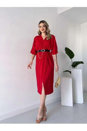 Kadın Turkuaz İtalyan Kol Lastikli İpek Elbise