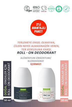 %100 Doğal Roll On Deodorant Kadın & Erkek Ter Kokusu Önleyici Lekesiz 50 ml Set