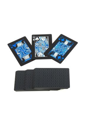 Iskambil Kağıdı Destesi Oyun Kartları Su Geçirmez Pvc Parlak Siyah Mavi Deste 8,7cm X 5,7cm 54'lü