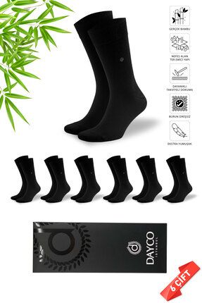 Premium Dikişsiz Klasik Uzun Siyah Yazlık Erkek Bambu Soket Çorap 6lı Hediyelik Kutulu Set