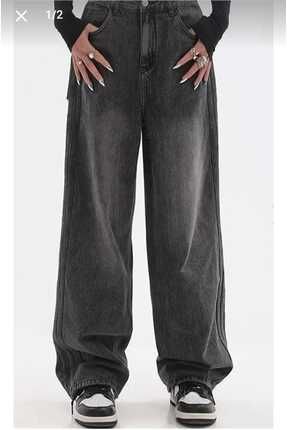 Pofidi Vintage Siyah Yıkamalı Baggy Jean