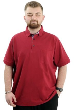 Mode Xl Battal Beden Erkek Tshirt Polo Yaka Cepli Klasik Pike 20552 Bordo