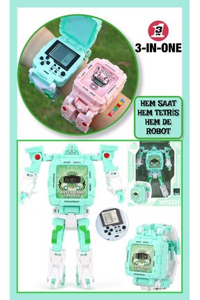 Tetris Oyunlu Transformers Robot Saat - Pastel Yeşil